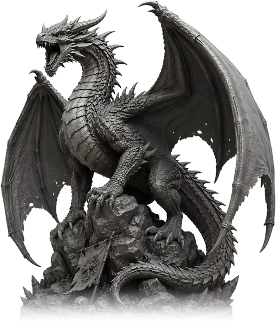Figura de dragón sobre roca impresa en 3D